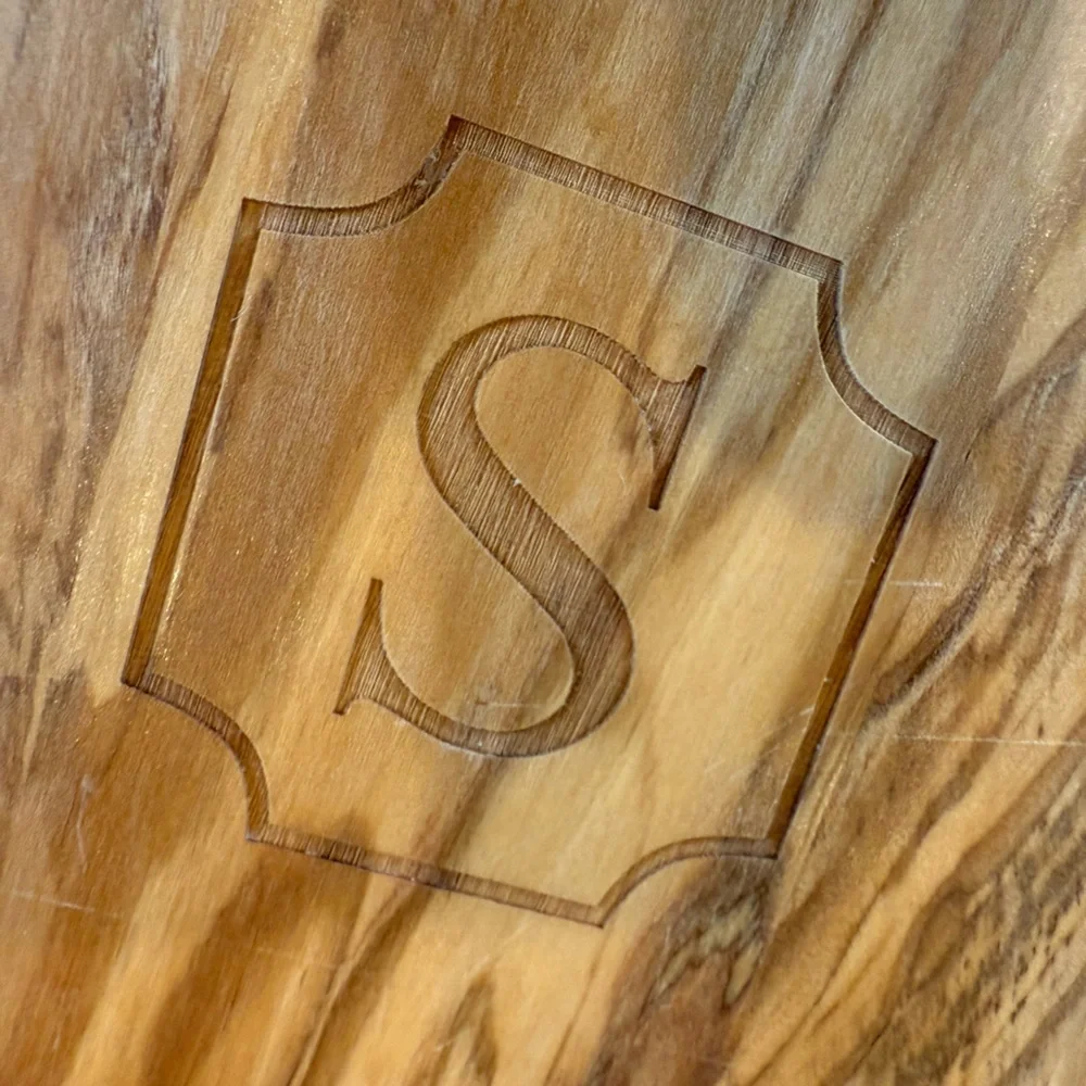 Williams Sonoma wooden cutting board chopping block engraved initial S